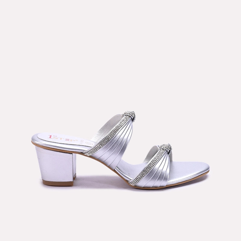 Silver Block Heel Fancy Slippers 0413105