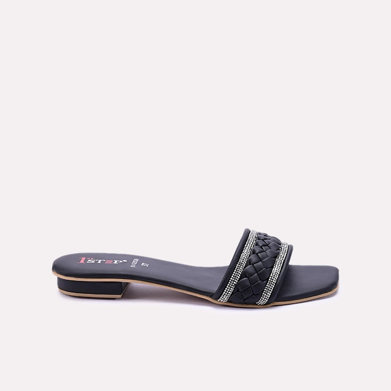 Black Fancy Flat Slippers 0412838