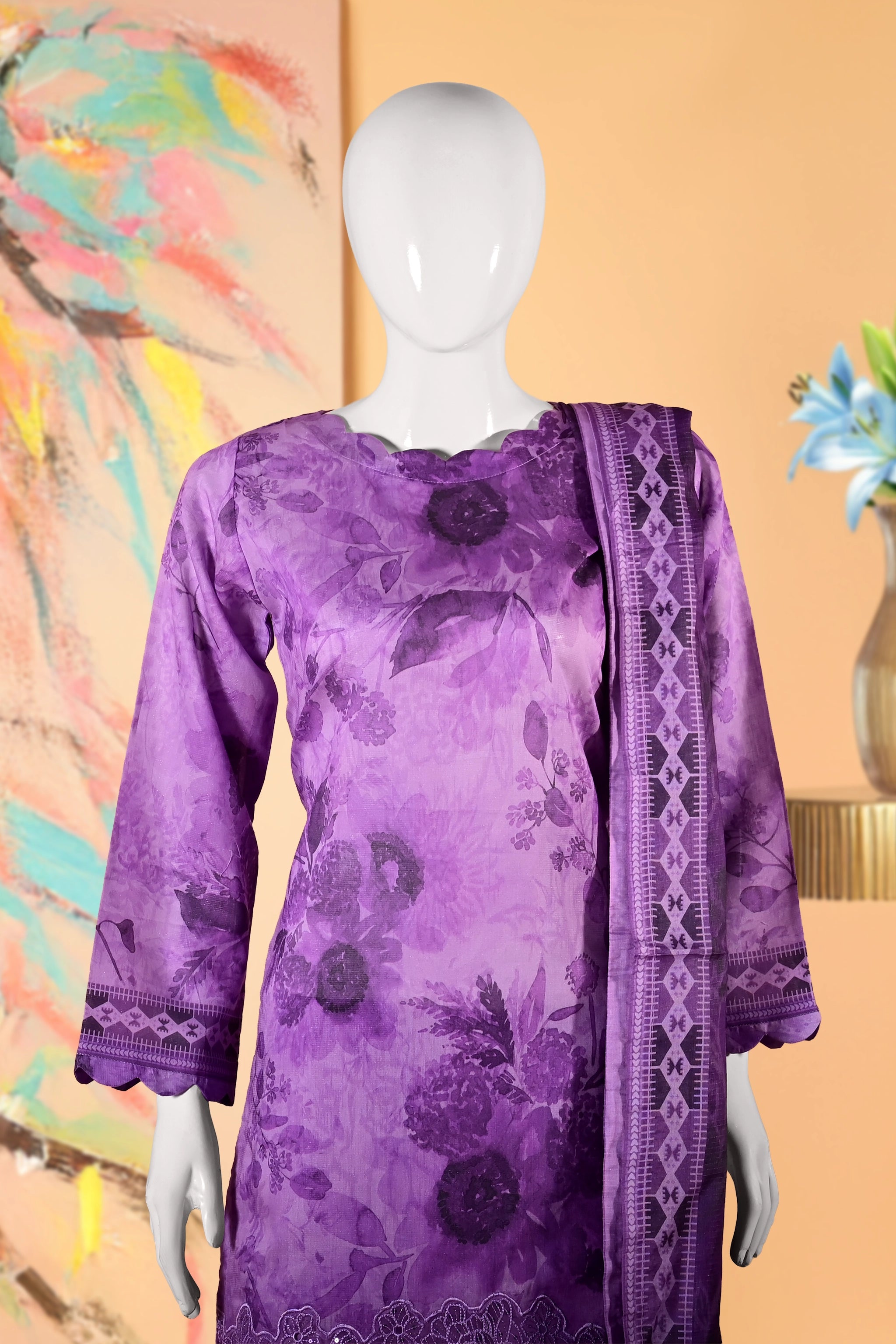 Violet Echo - 3 Piece Cotton Stitched Suit 15D0132