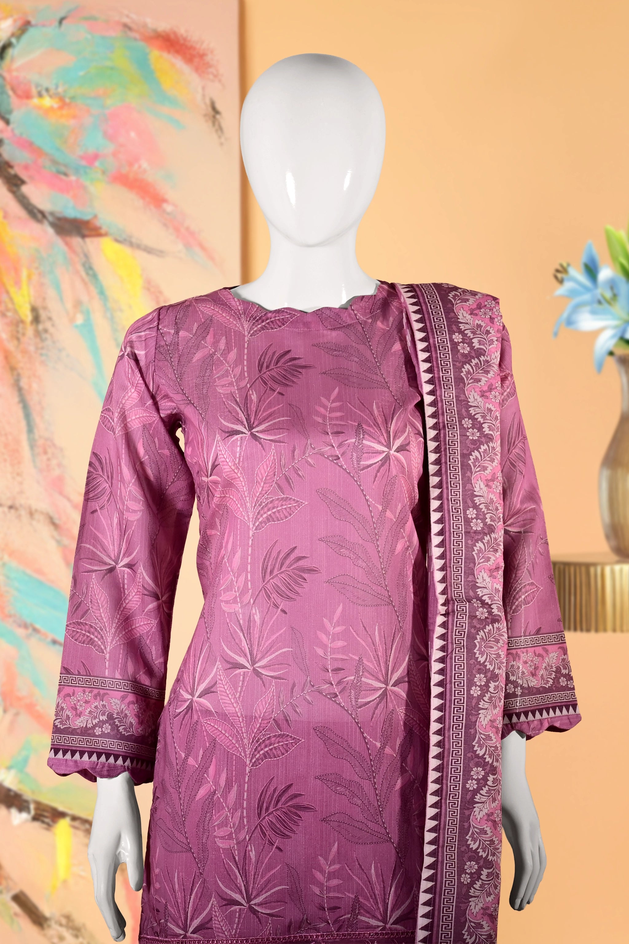 Rosewood Bloom - 3 Piece Cotton Stitched Suit 15D0131