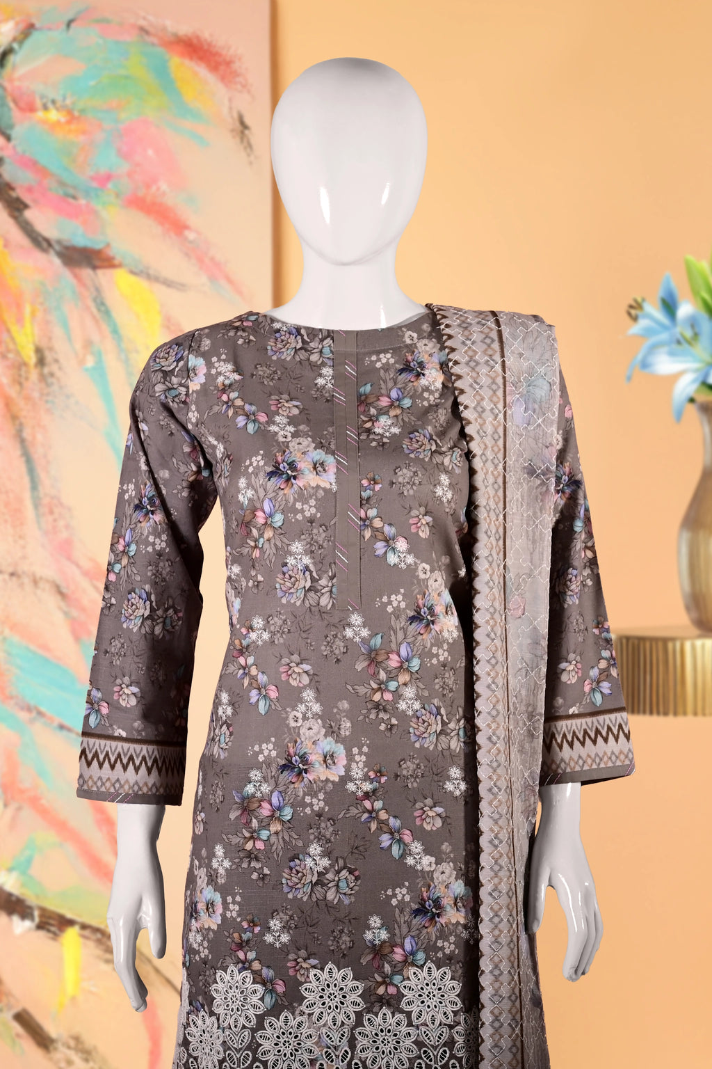 Floral Mirage Twilight  - 3 Piece Cotton Stitched Suit 15D0114
