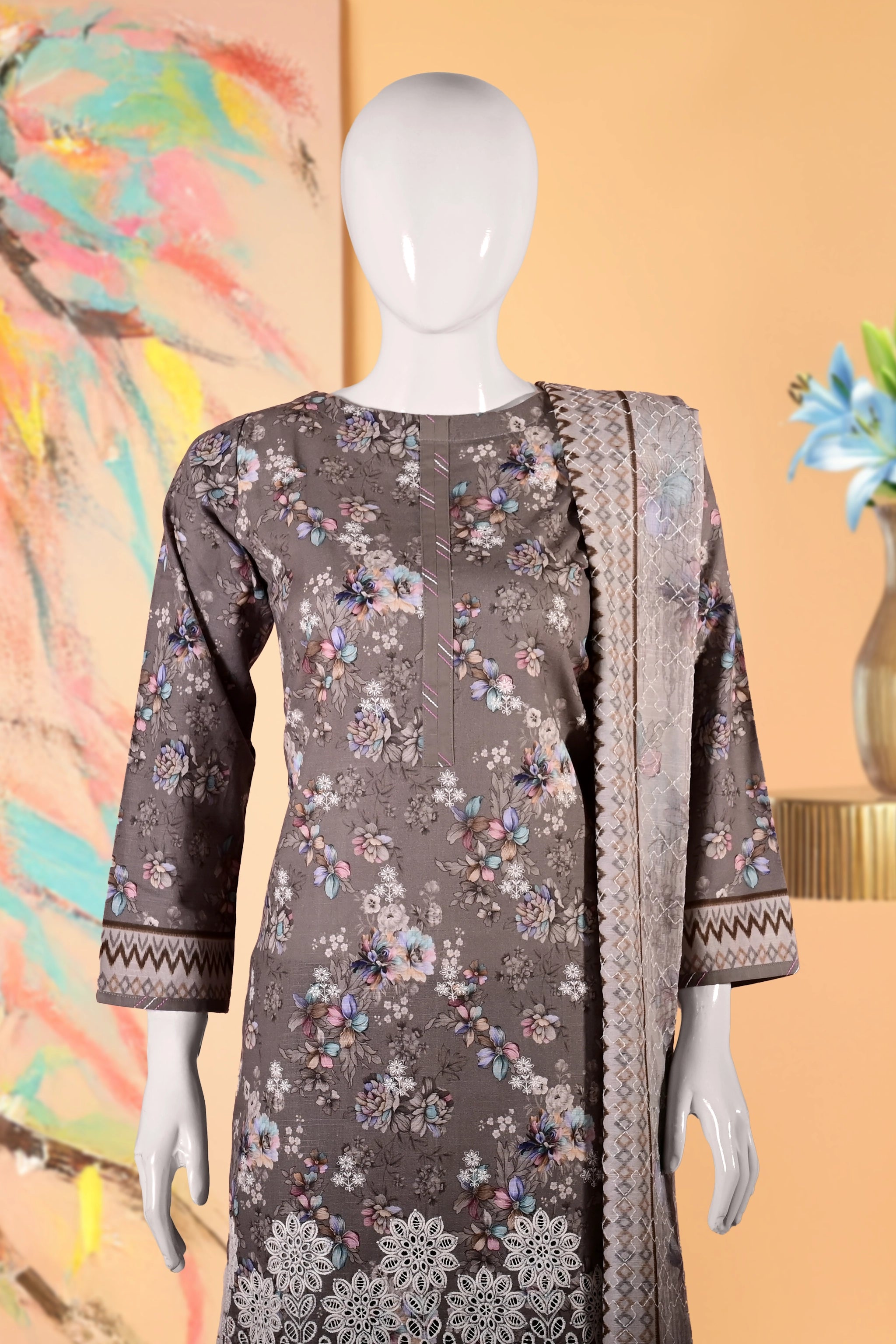 Floral Mirage Twilight  - 3 Piece Cotton Stitched Suit 15D0114