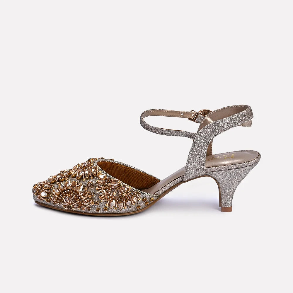 Gold kitten heel clearance court shoes