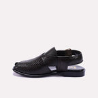 Black Textured Peshawari Chappals 0141071