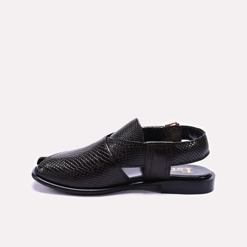 Black Textured Peshawari Chappals 0141071