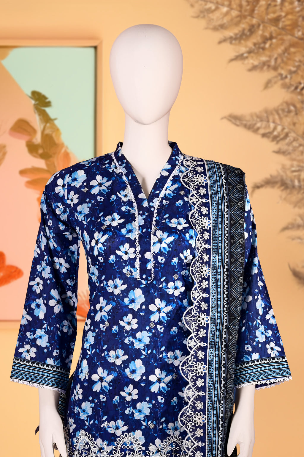 Nerissa Navy – 3 Piece Stitched Lawn Suit 15R1147
