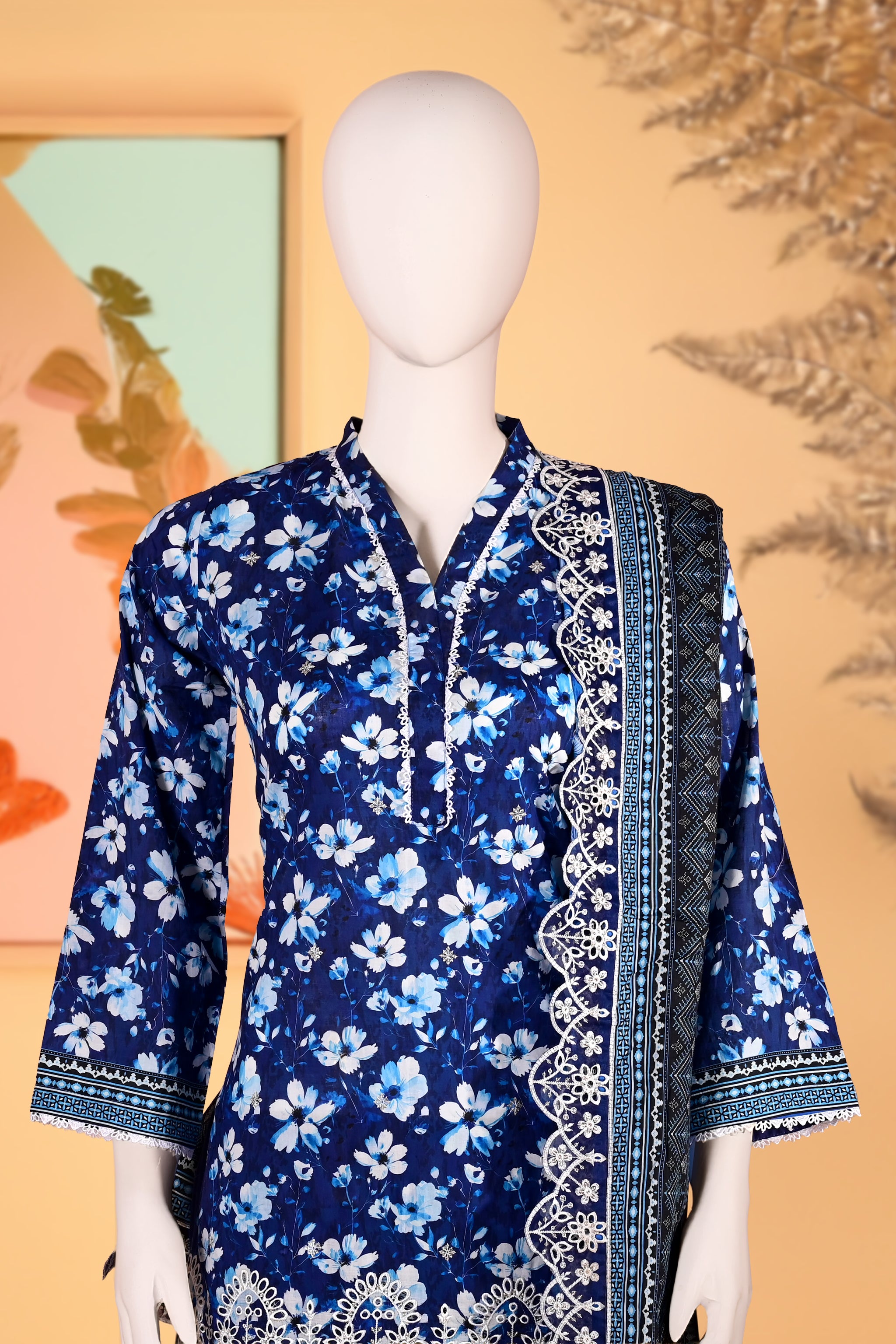 Nerissa Navy – 3 Piece Stitched Lawn Suit 15R1147