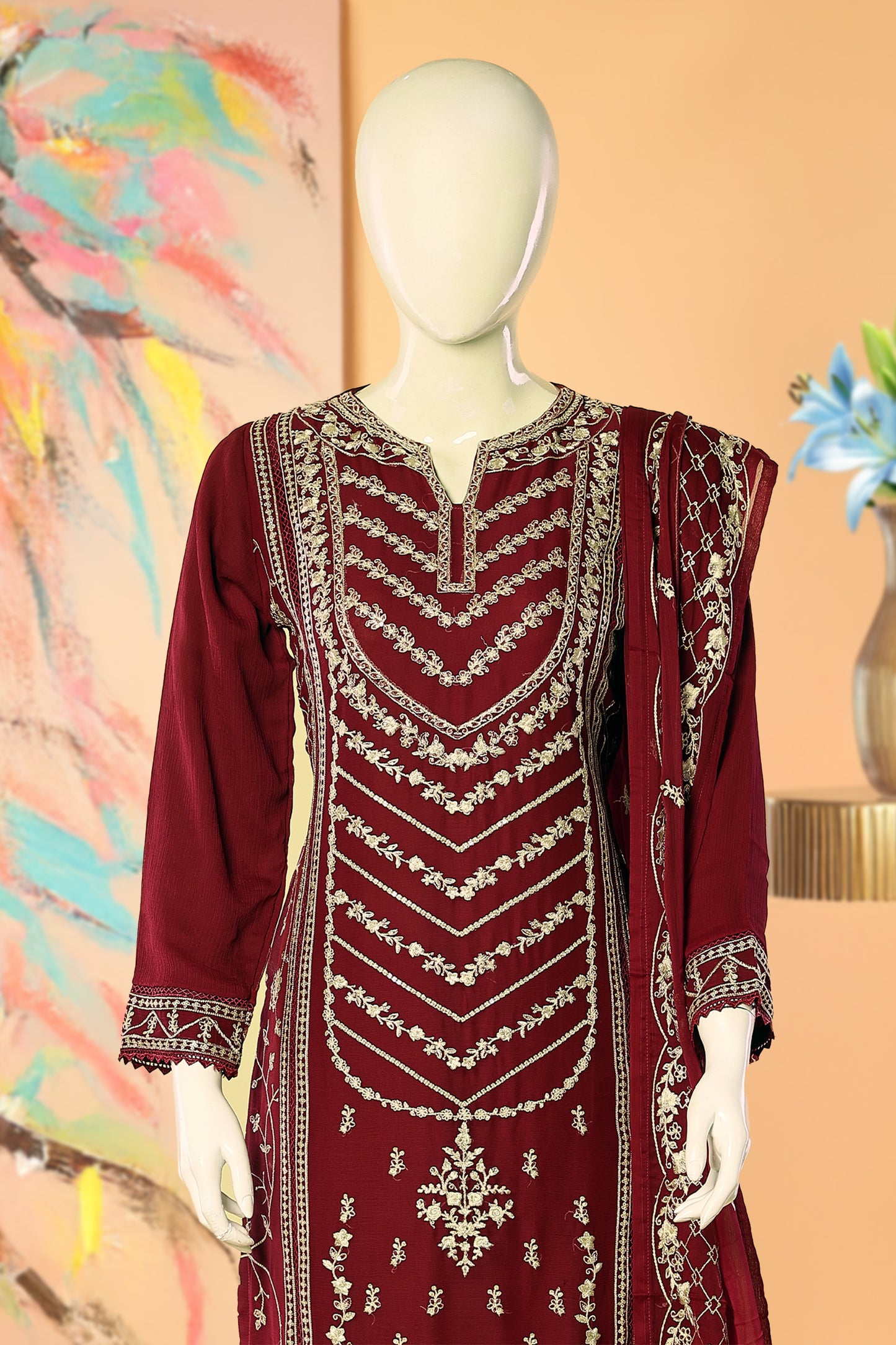 Afshan - 3 Piece Stitched Lawn Suit 15E1002