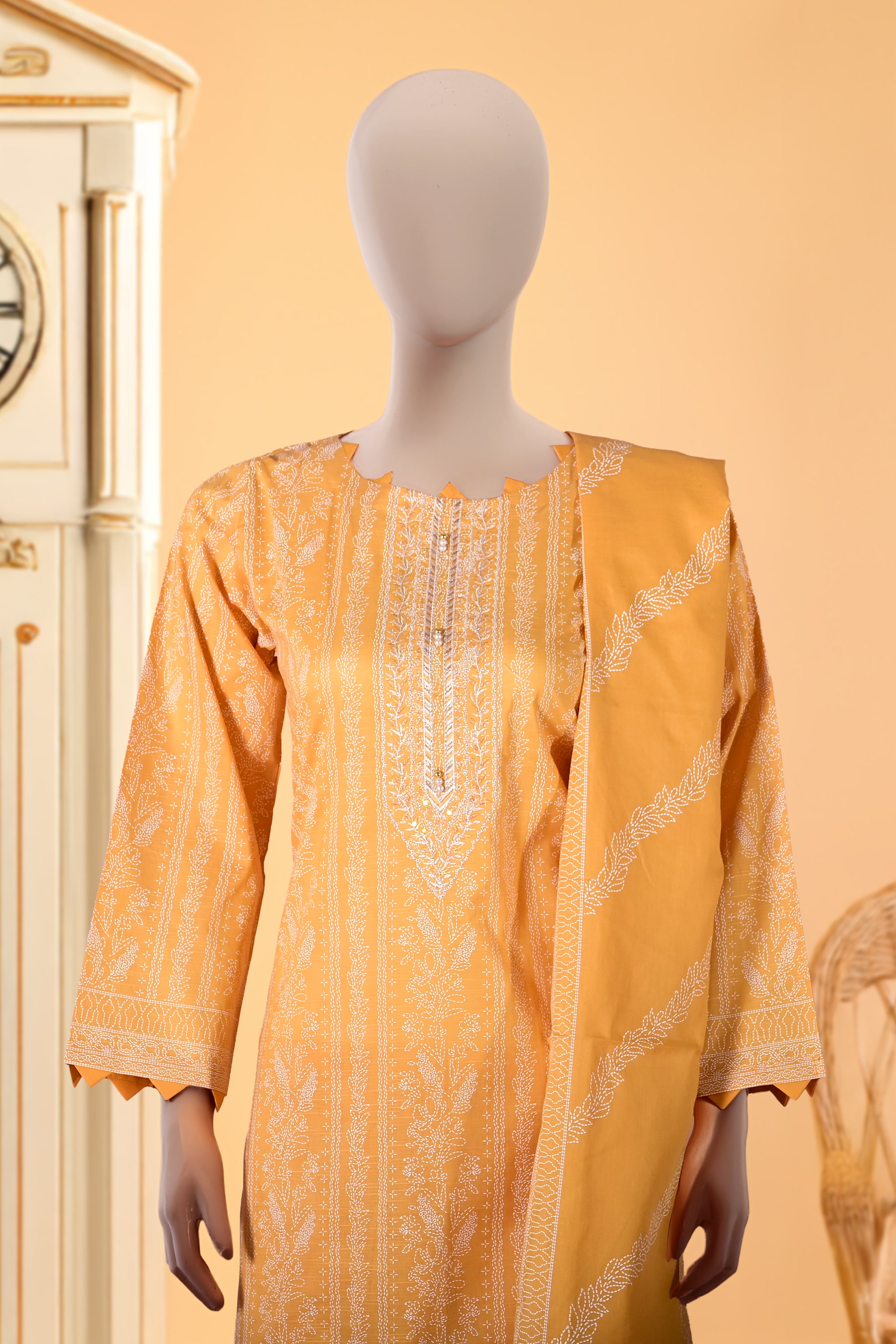 Sunlit Olive - 3 Piece Stitched Cotton Suit  15D1062