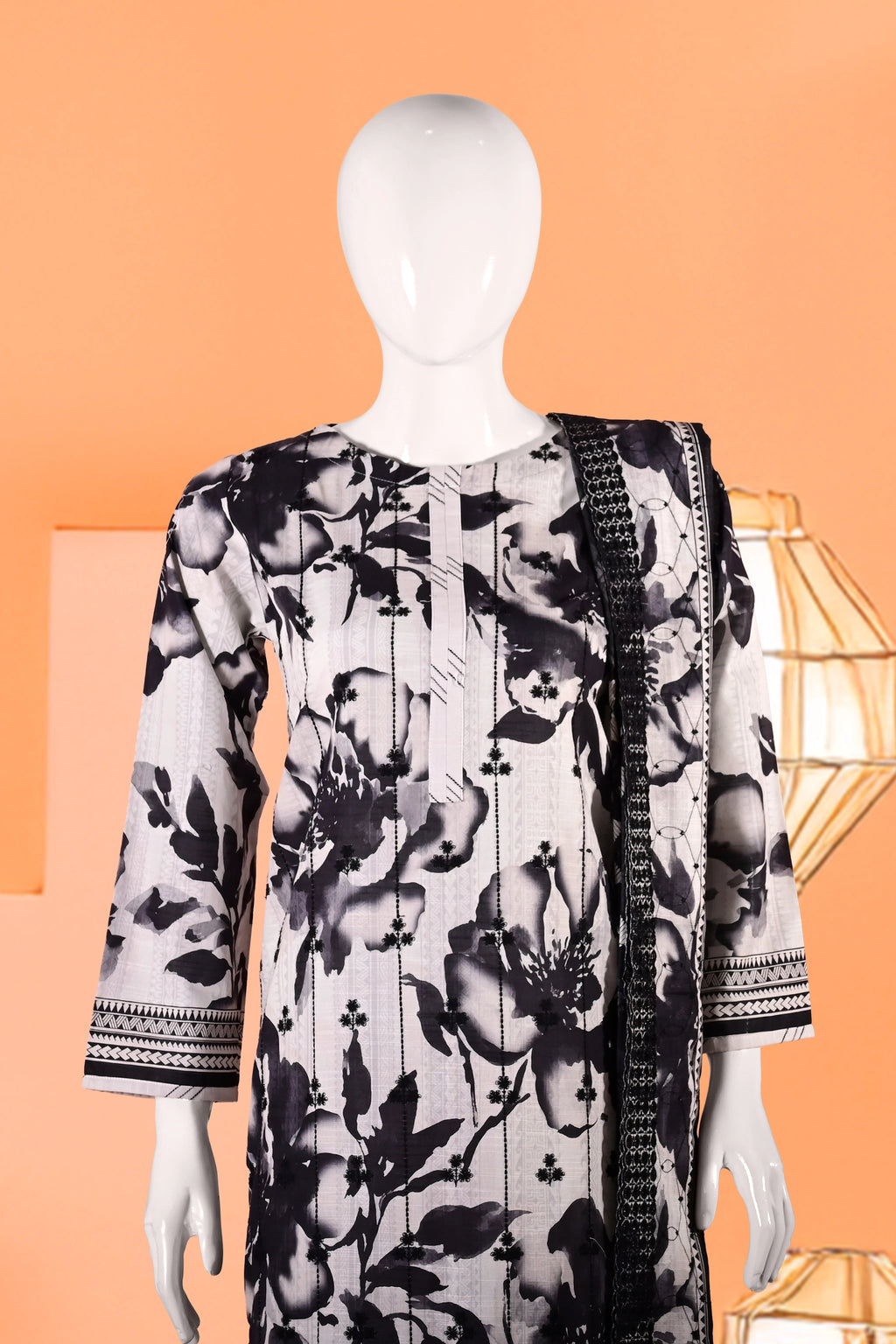 Noir Petals - 3 Piece Cotton Stitched Suit 15D0109