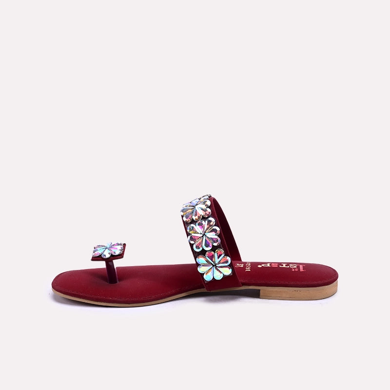 Maroon Fancy Flat Slippers 0412791