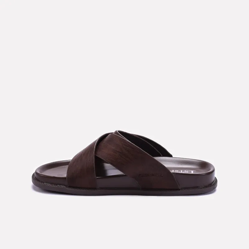 Brown Comfy Criss Cross Slippers for Men