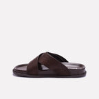 Brown Comfy Criss Cross Slippers for Men