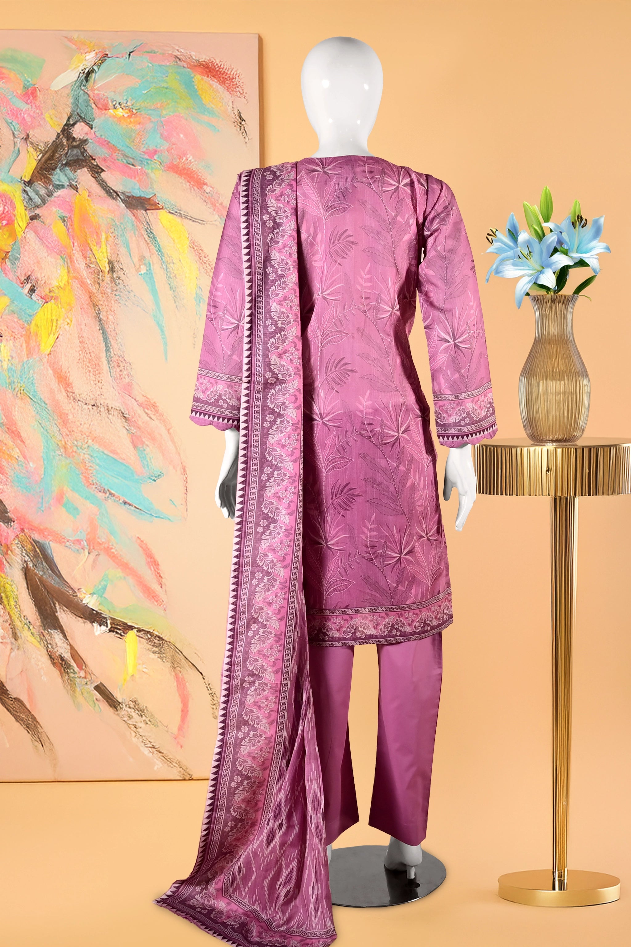 Rosewood Bloom - 3 Piece Cotton Stitched Suit 15D0131