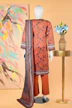 Rust Blossom- 3 Piece Cotton Stitched Suit-15D0129