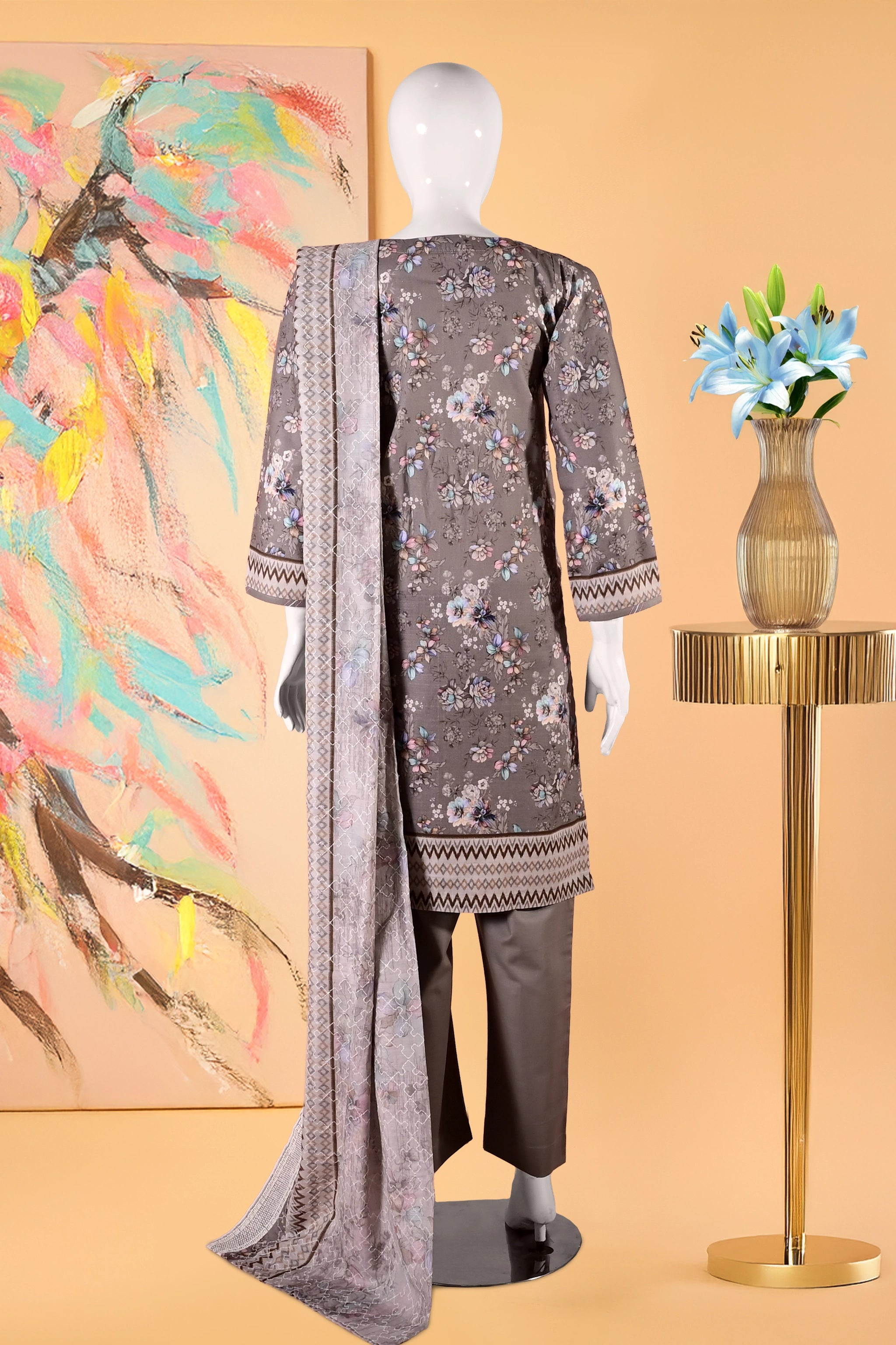 Floral Mirage Twilight  - 3 Piece Cotton Stitched Suit 15D0114