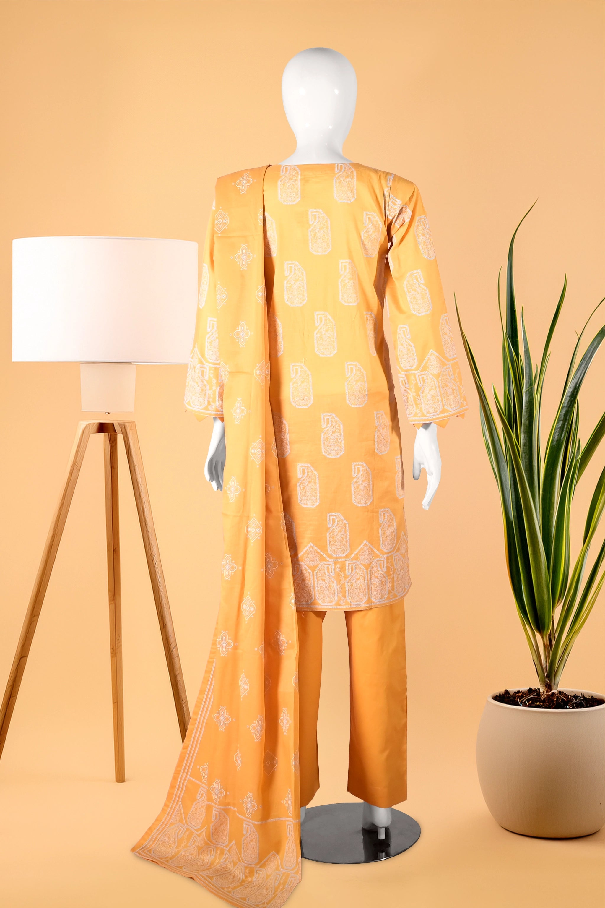 Golden Bloom 3 Piece Stitched Cotton Suit  15D0143