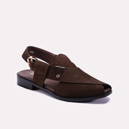 Brown Velvet Peshawari Chappals 0141154