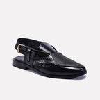 Black Textured Peshawari Chappal 0141108