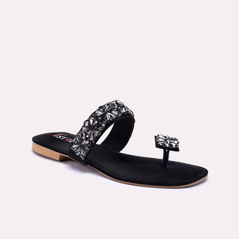 Black Fancy Flat Slippers 0412791