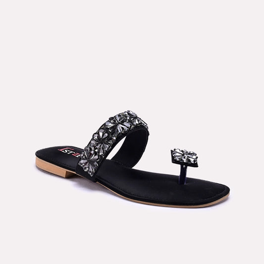 Black Fancy Flat Slippers 0412791