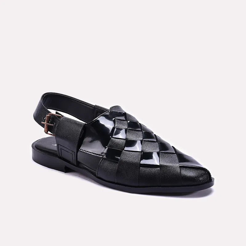 Black Woven Peshawari Chappals 0140980