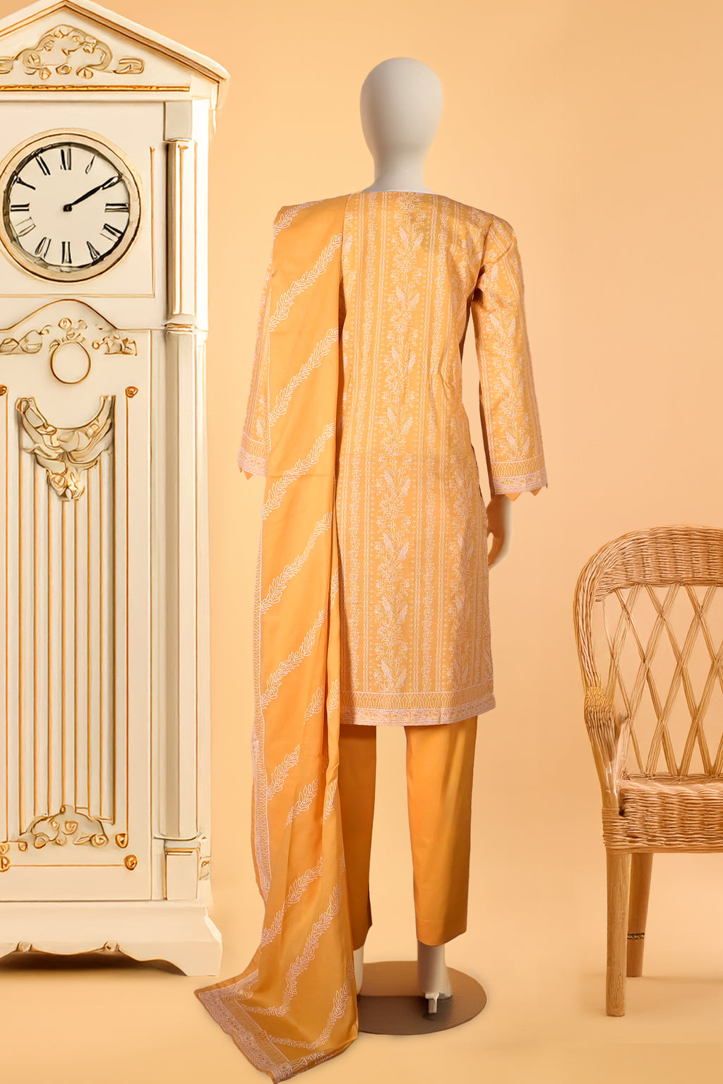 Sunlit Olive - 3 Piece Stitched Cotton Suit  15D1062
