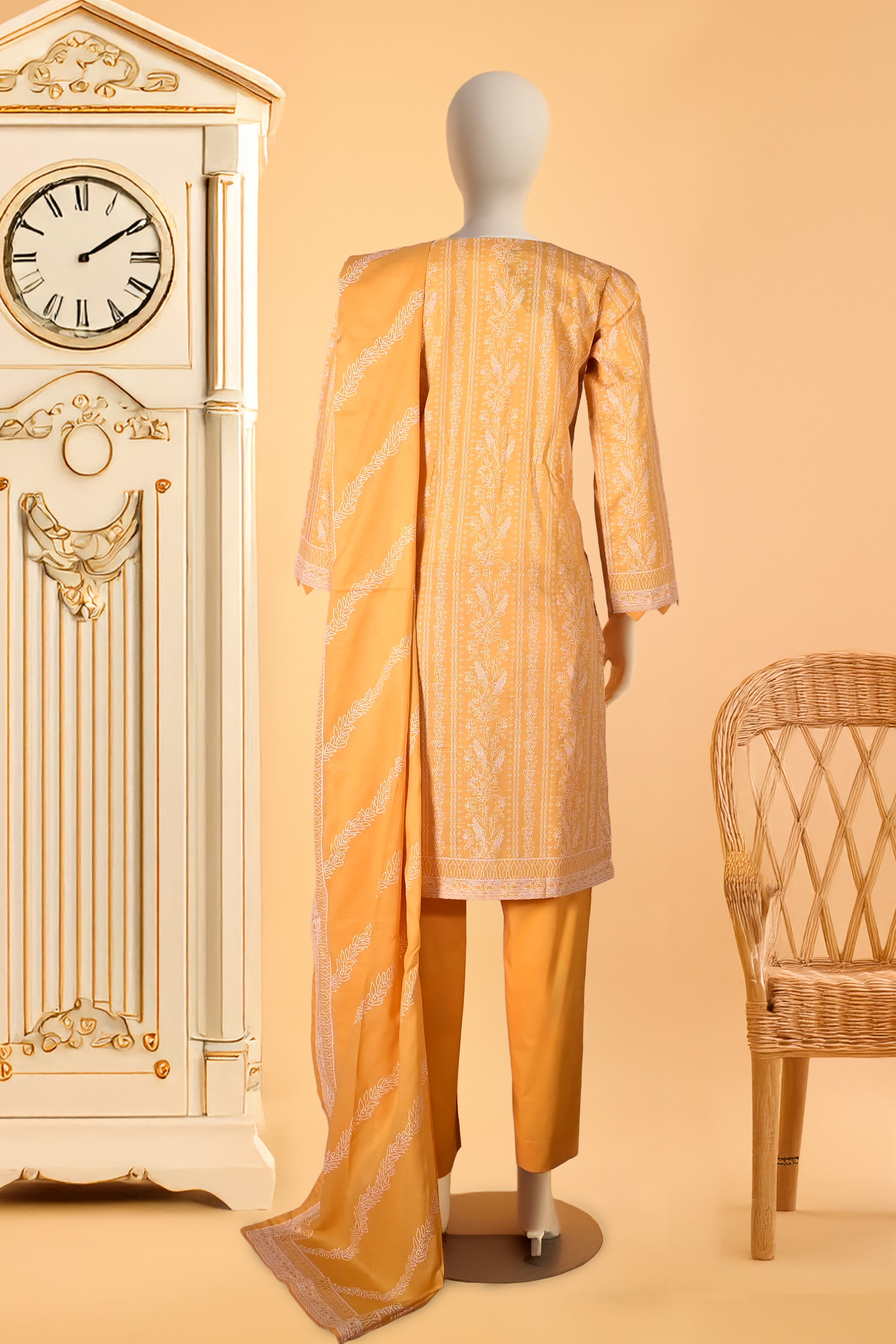 Sunlit Olive - 3 Piece Stitched Cotton Suit  15D1062