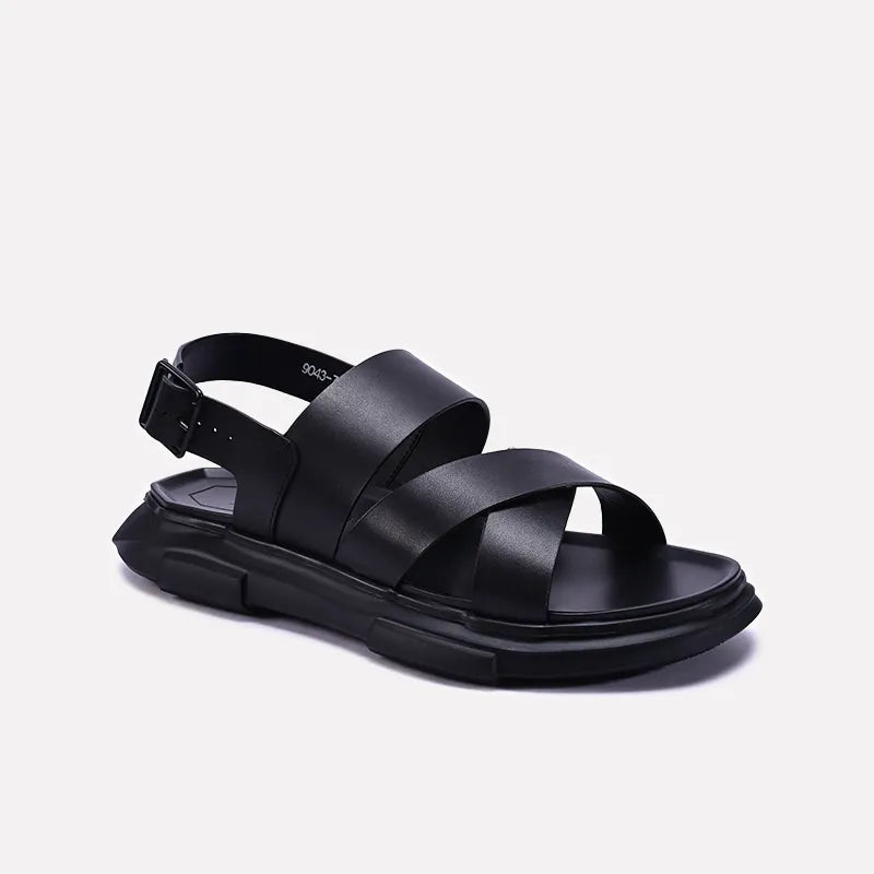 Black Comfy Leather Sandals 0141167