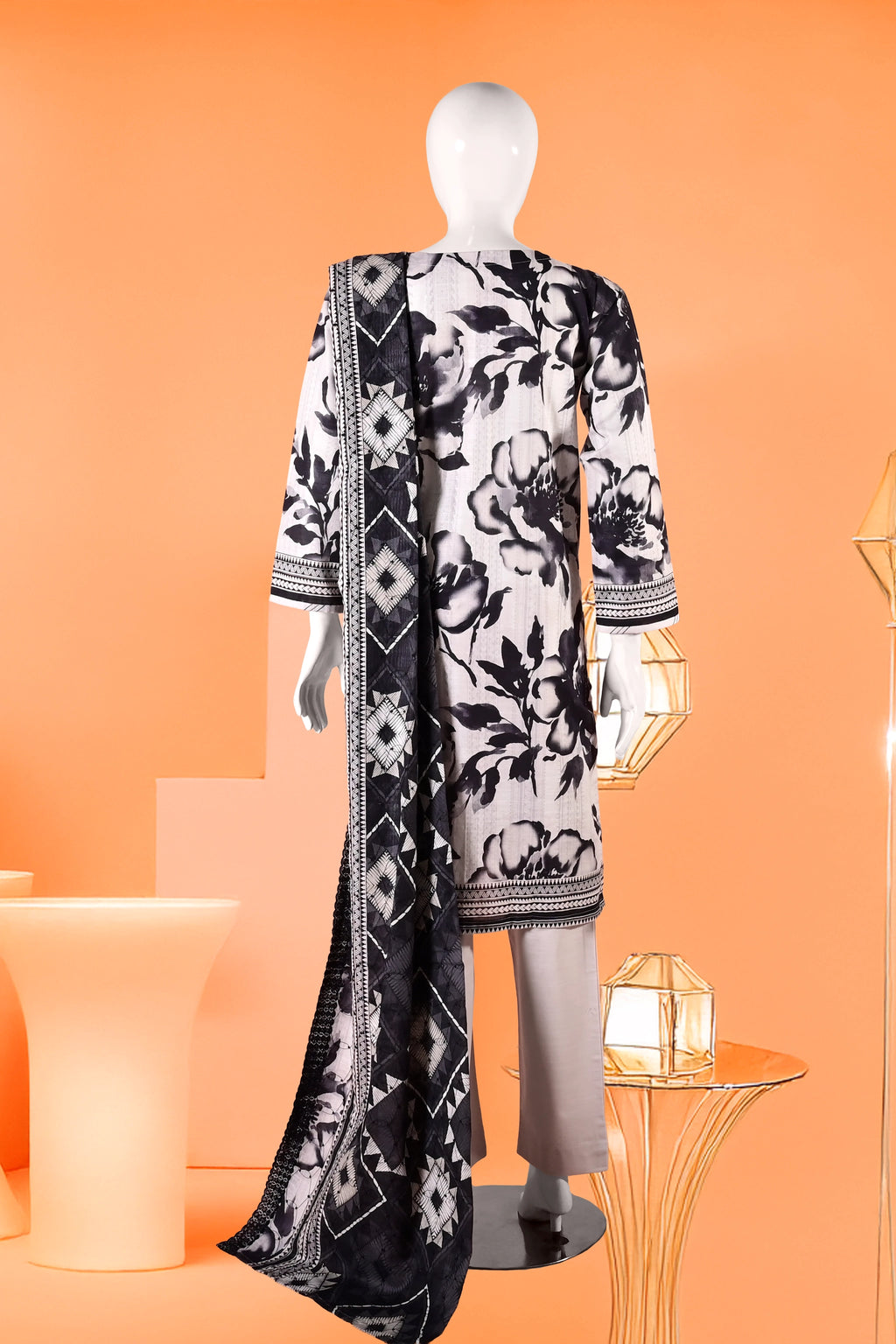 Noir Petals - 3 Piece Cotton Stitched Suit 15D0109