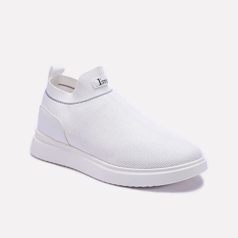 White Ankle High Slip On Sneakers 0120570