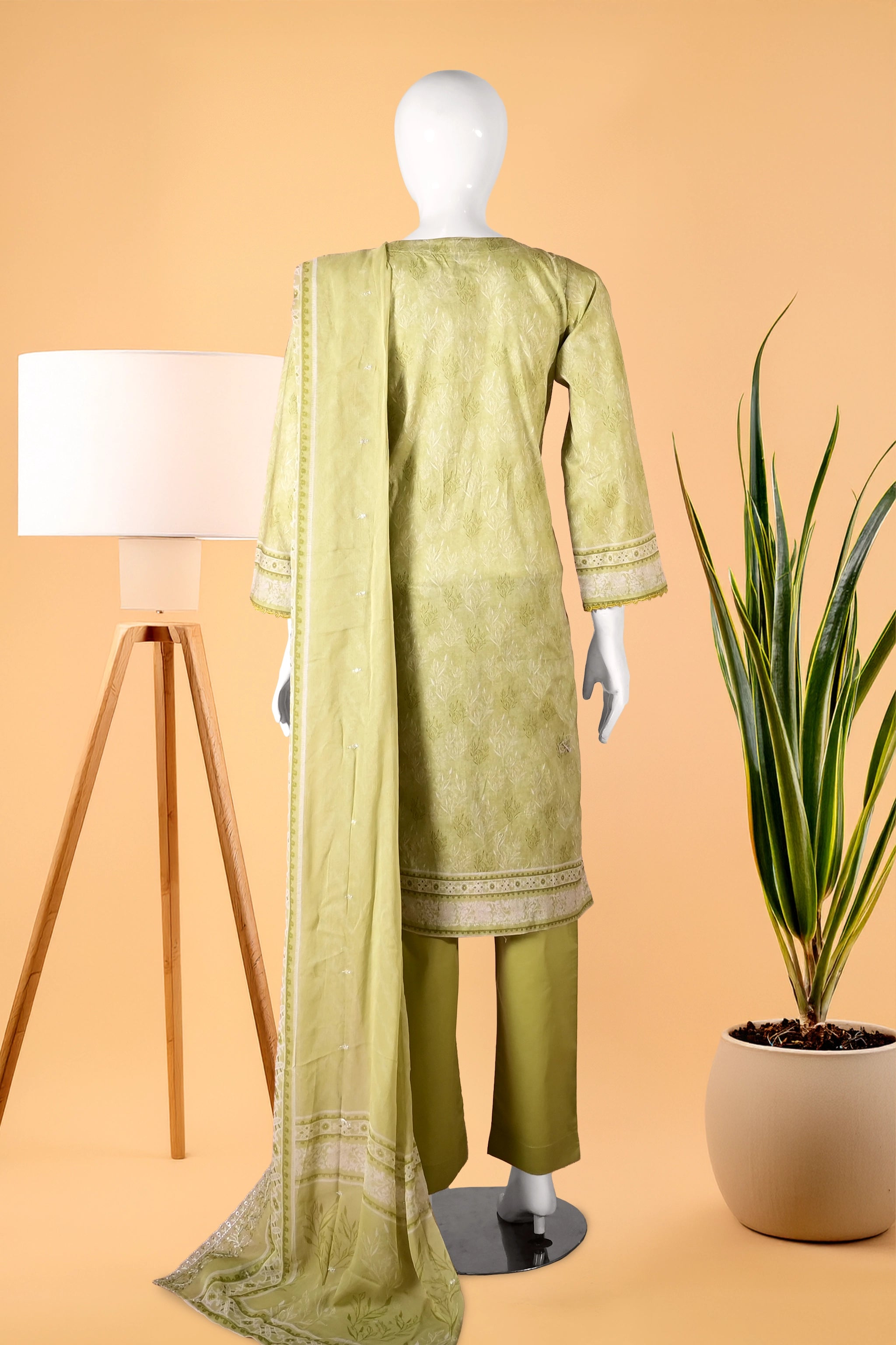 Spring Olive 3 Piece Stitched Cotton Suit 15D0118