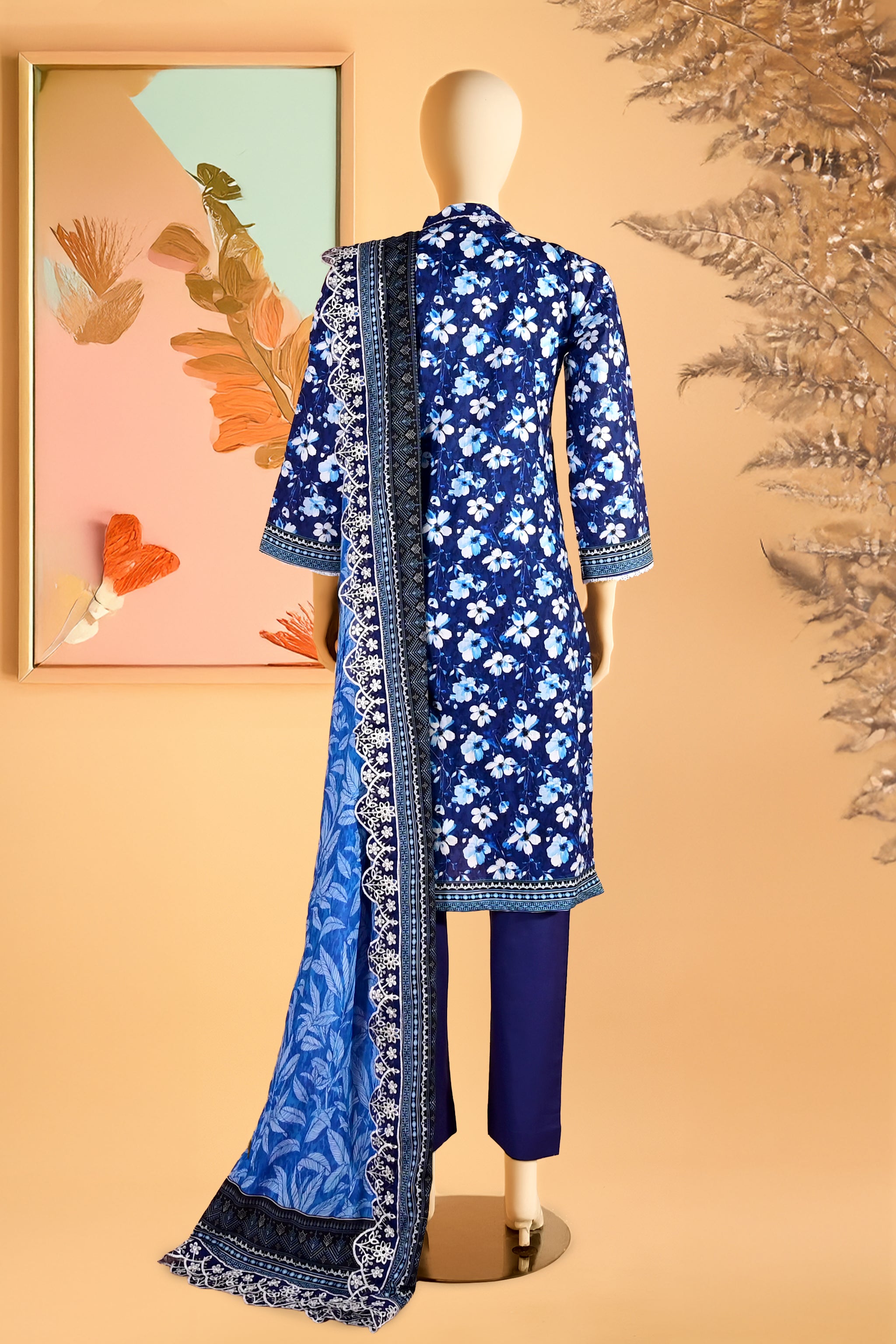 Nerissa Navy – 3 Piece Stitched Lawn Suit 15R1147