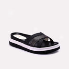 Black Womens Casual Platform Slippers 0413130