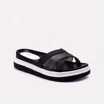 Black Womens Casual Platform Slippers 0413130