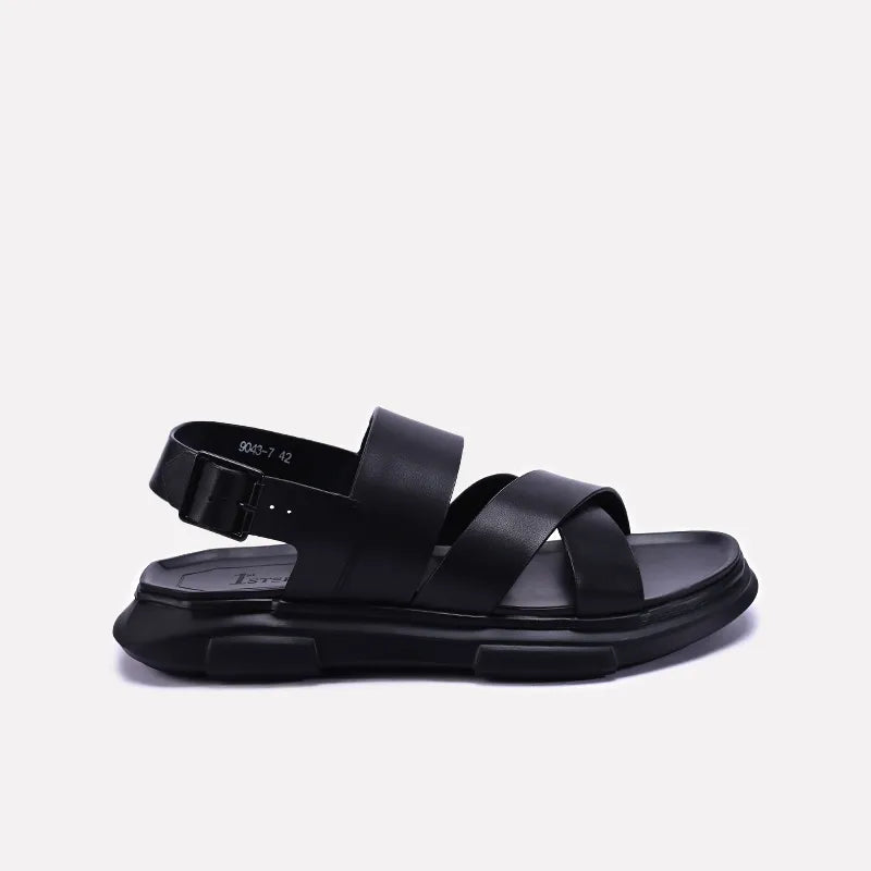 Black Comfy Leather Sandals 0141167