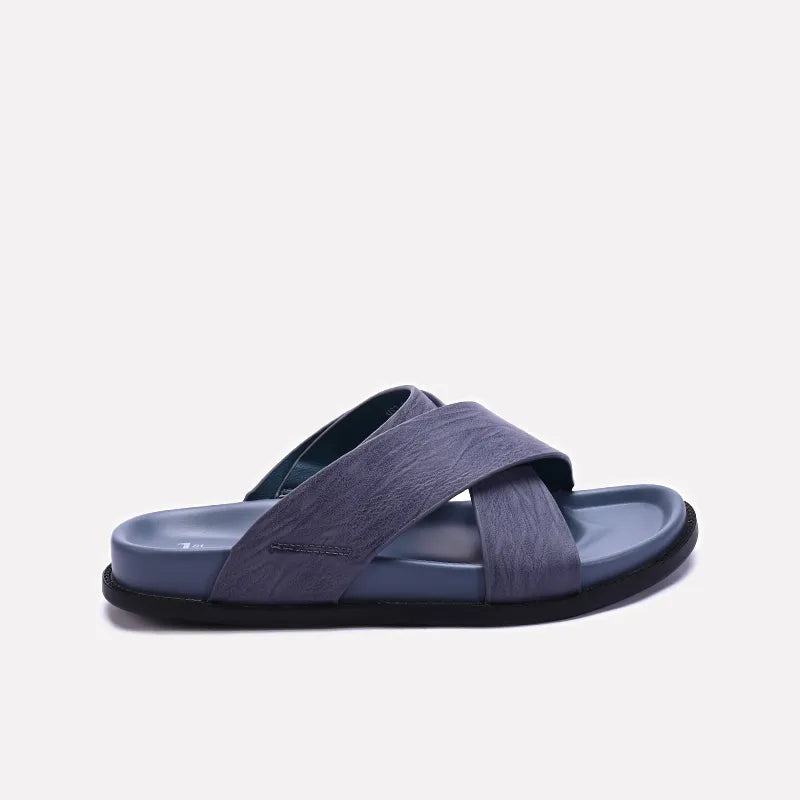 Mens Blue Comfy Criss Cross Slippers
