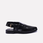 Black Textured Peshawari Chappal 0141108