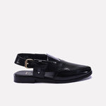 Black Textured Peshawari Chappal 0141108