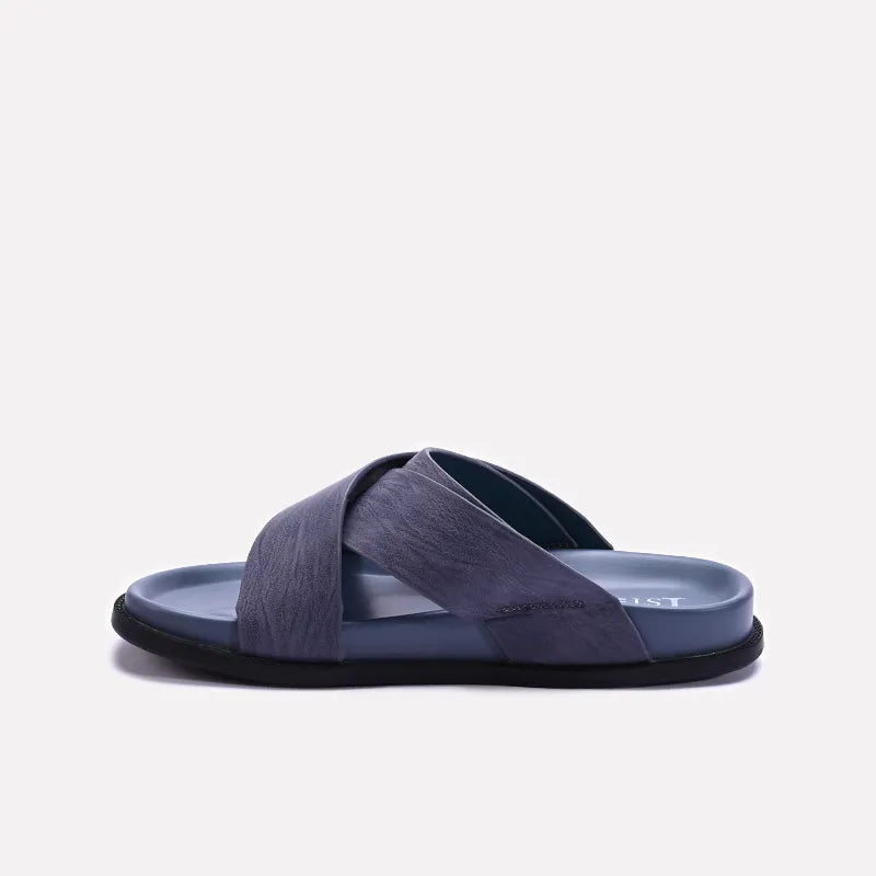 Blue Comfy Criss Cross Slippers for Men