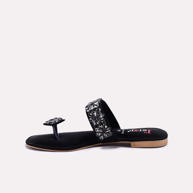 Black Fancy Flat Slippers 0412791