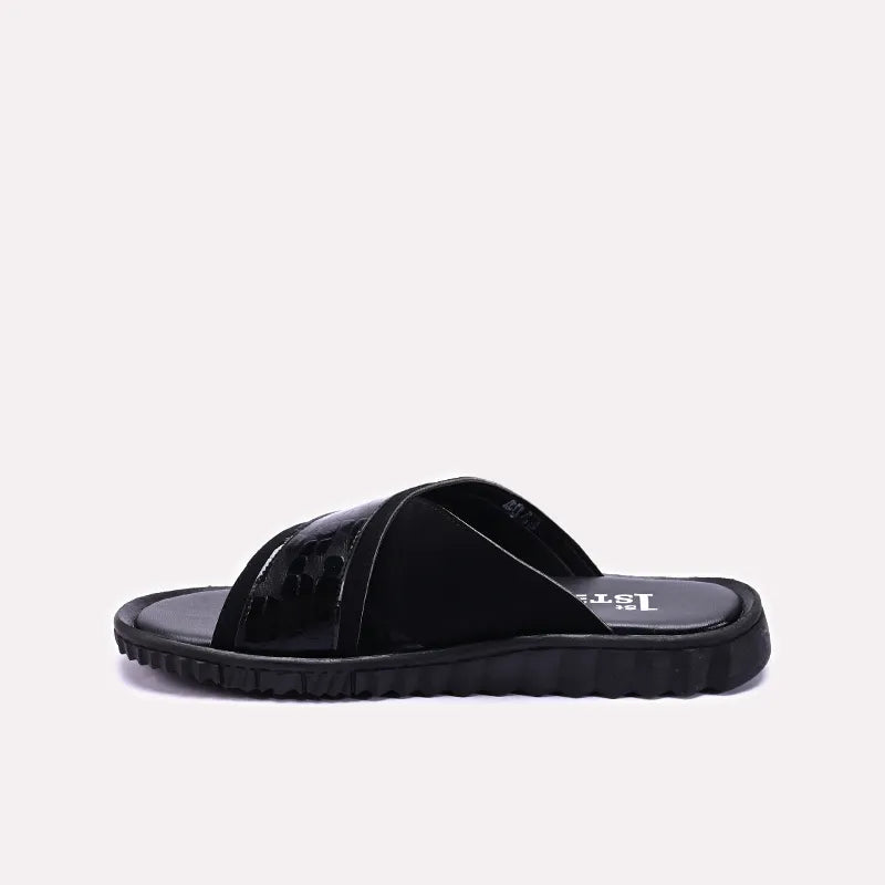 Black Criss Cross Casual Slippers For Men 0151001