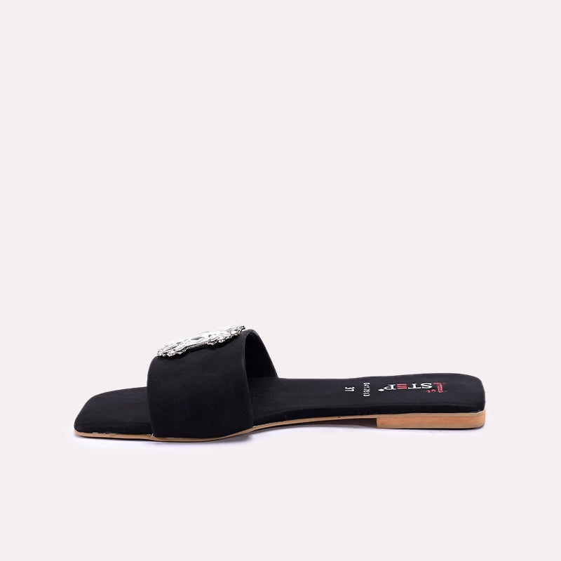 Black Fancy Flat Slippers 0412813