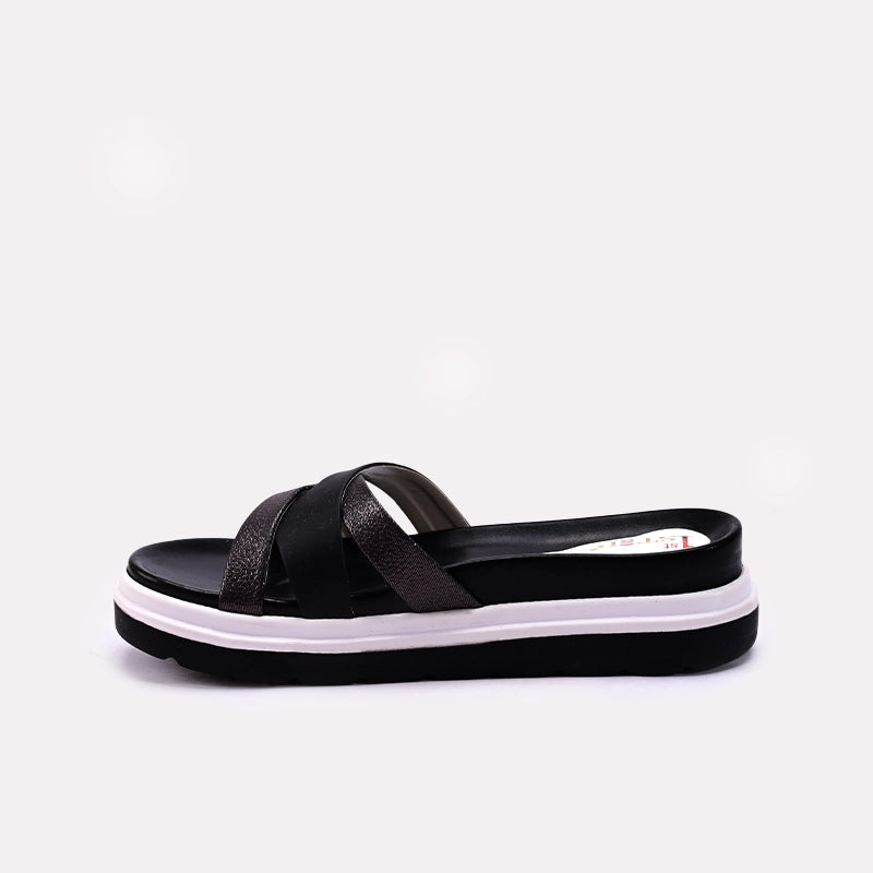 Black Womens Casual Platform Slippers 0413130