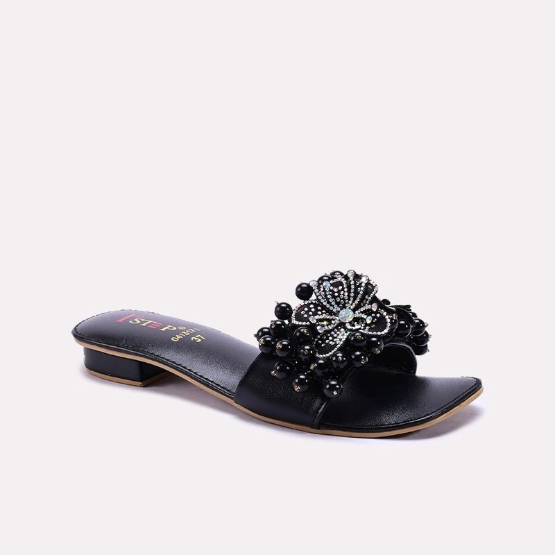 Black Fancy Flat Slippers 0413171