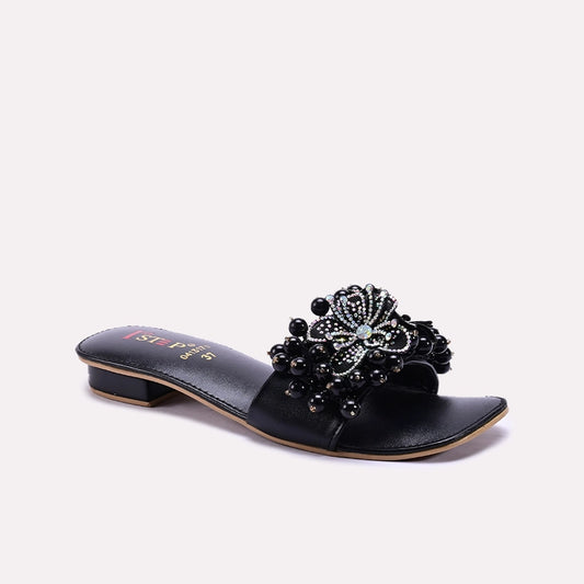 Black Fancy Flat Slippers 0413171