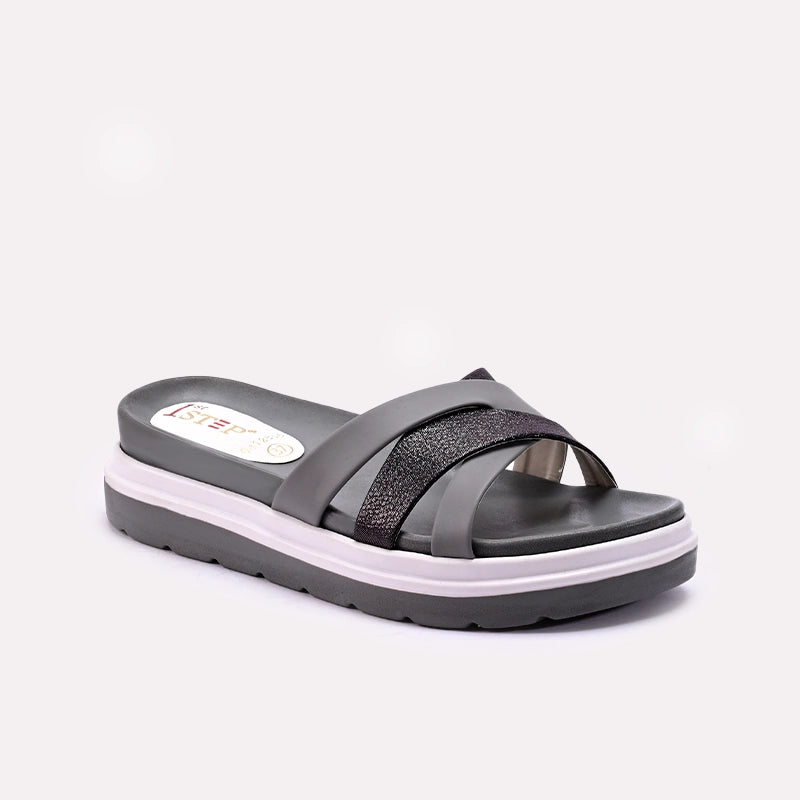 Gray Womens Casual Platform Slippers 0413130