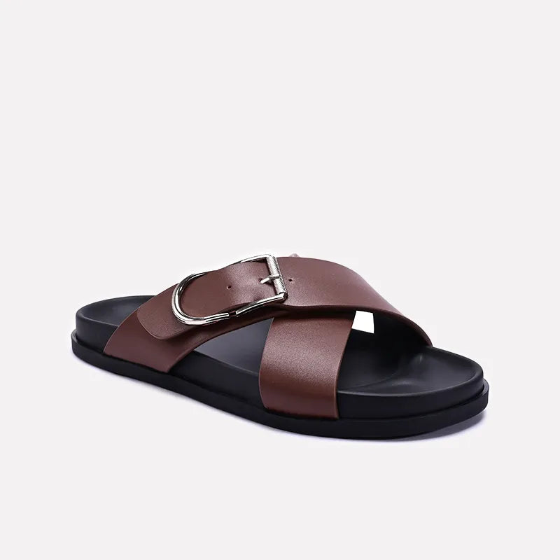 Brown Criss Cross Casual Slides 0151111