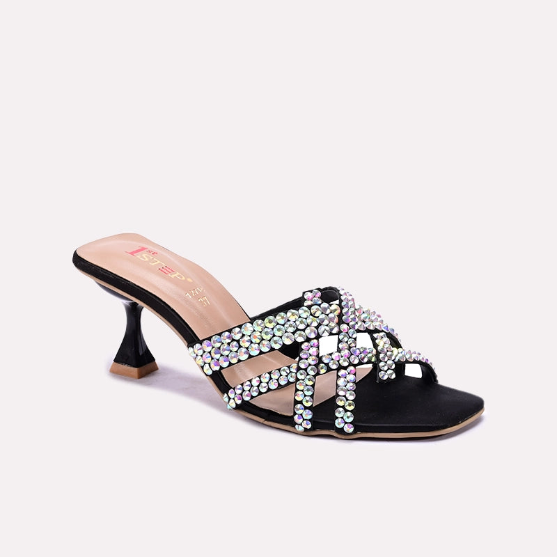 Black Pointed Heel Slippers 0412718