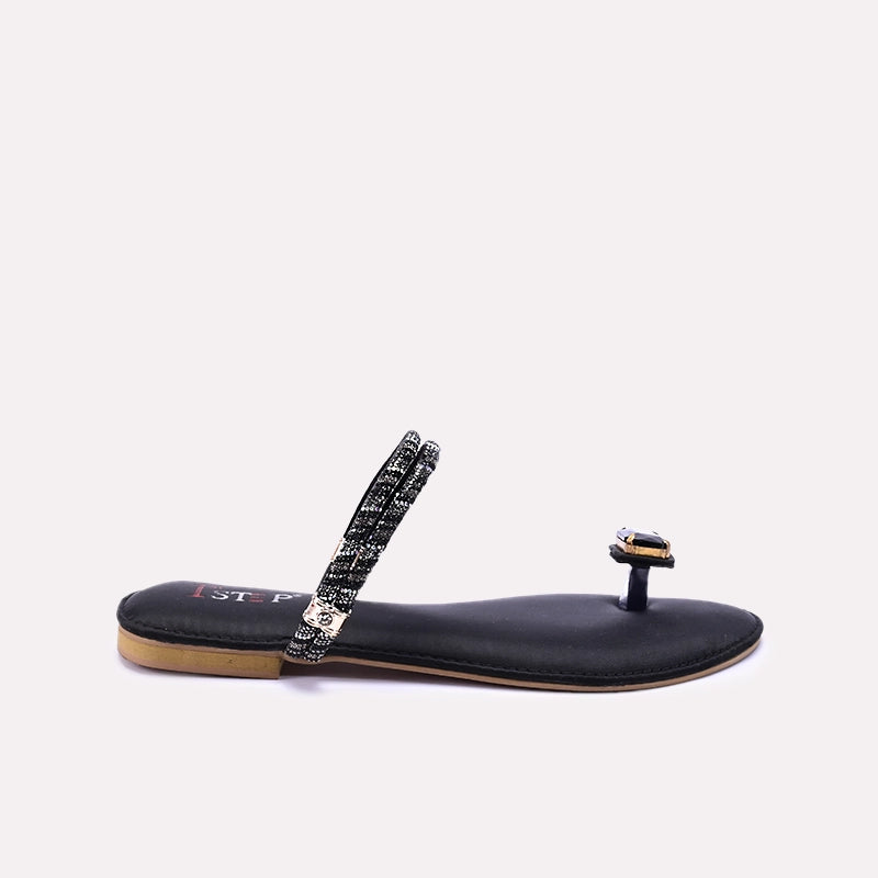 Black Fancy Flat Slippers 0412776